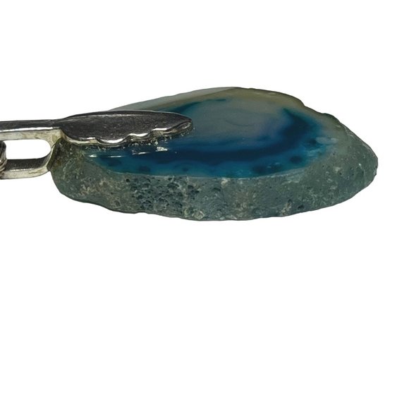 Sterling Silver Blue Agate Stone Pendant Necklace 16" - Picture 4 of 7